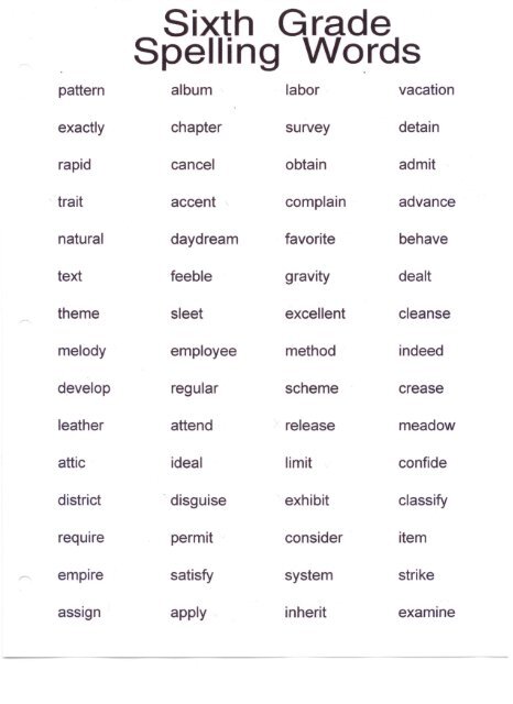 Sixth Grade Spelling Words