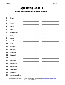 Spelling Worksheets| Free, Spelling Curriculum from K12reader