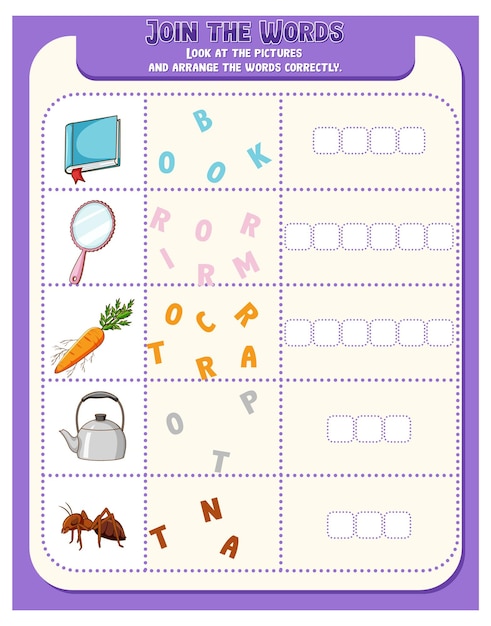 Free Vector | Spelling word game worksheet template
