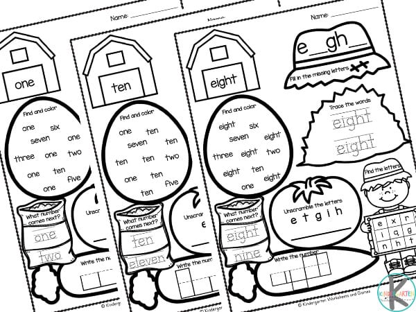 ? FREE Printable Farm Number Word Worksheets