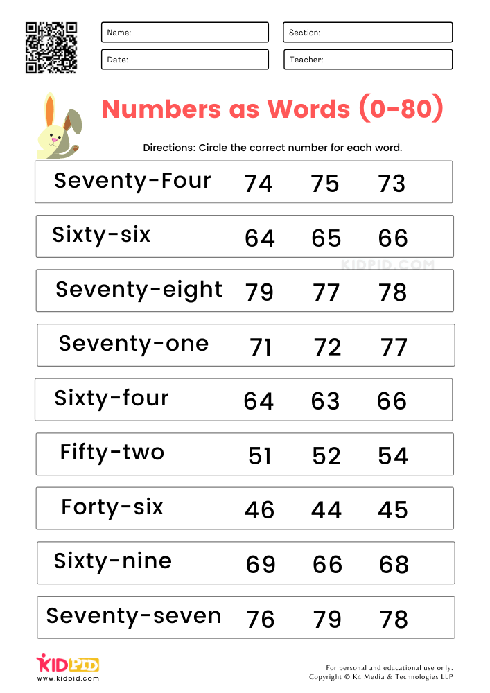 Naming Numbers Worksheets for Grade 1 - Kidpid