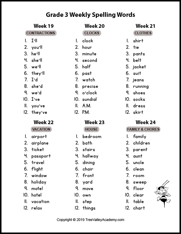 3rd Grade Spelling Words - Tree Valley Academy