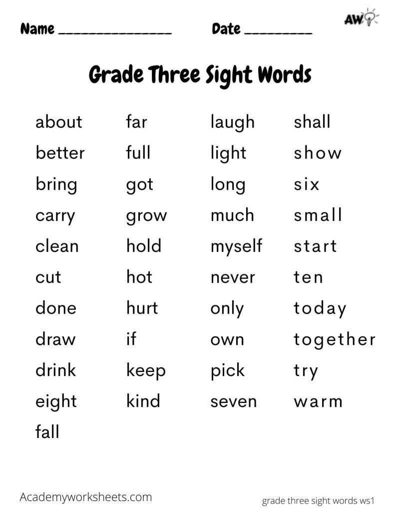Grade 3 Sight Words - dolce learn to read - Academy Worksheets