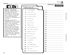 Spelling Words; Syllabication Patterns: Long Vowels Worksheet for ...