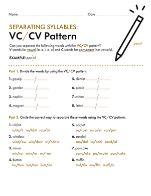 Separating Syllables: VC/CV Pattern | Worksheet 