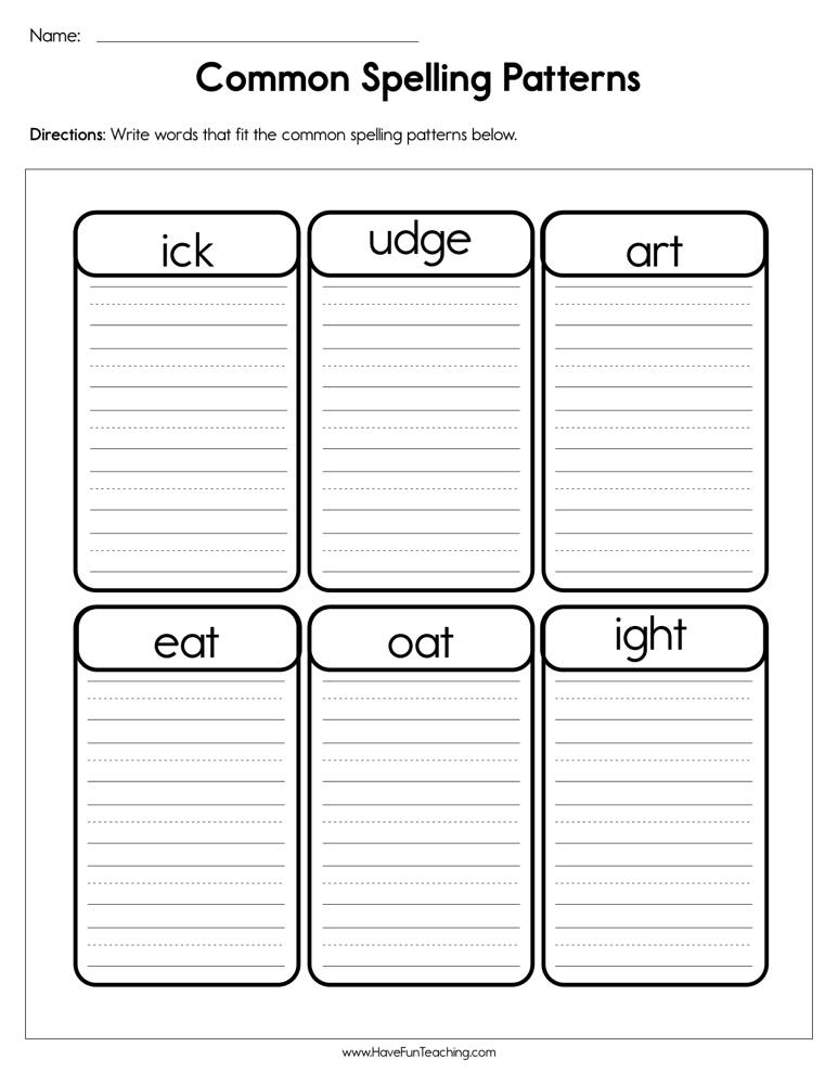 Common Spelling Patterns Worksheet  