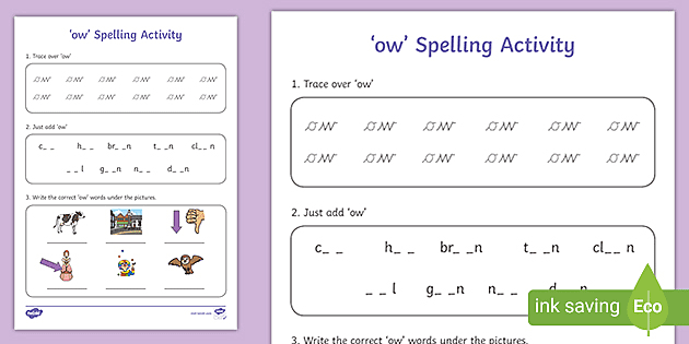 ow Worksheet | Spelling Activity | Primary Phonic Resource