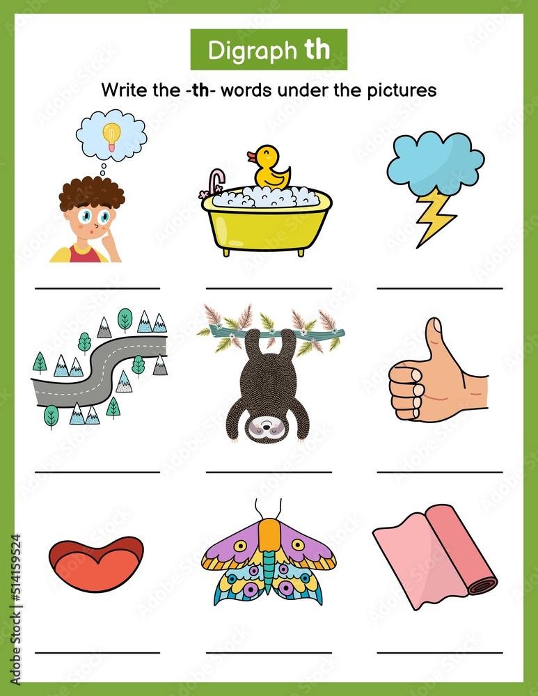 Write -th- sound missing words phonics worksheet. Find words with ...