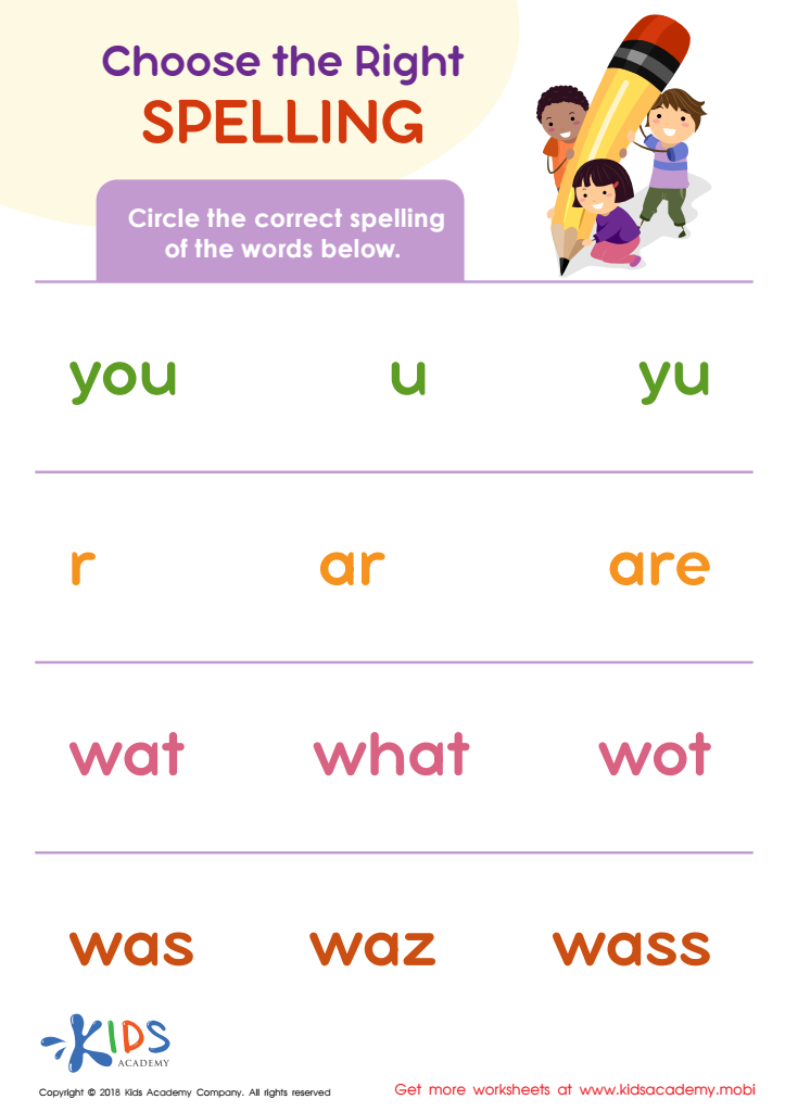 Choose the Right Spelling Worksheet for kids