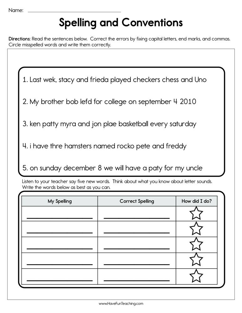 spelling punctuation capitalization worksheet