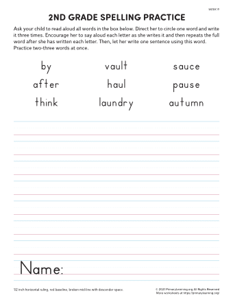 2nd Grade Spelling Practice (Unit 9)  