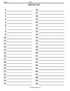 spelling test worksheet to print