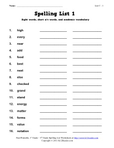 Spelling Worksheets| Free, Spelling Curriculum from K12reader