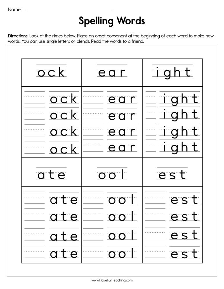 Spelling Words Worksheet  