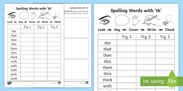 th Spelling Words Worksheets - Primary English Resource