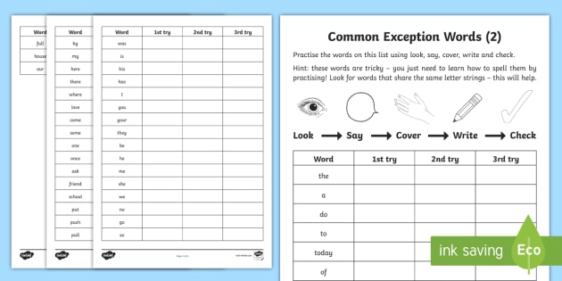Year 1 Common Exception Words Worksheets - Spelling Practise