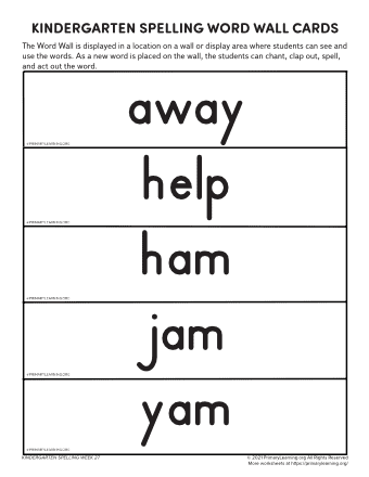 Kindergarten Spelling Word Wall (Unit 27)  