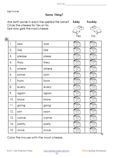 Kindergarten Sight Words and Activities