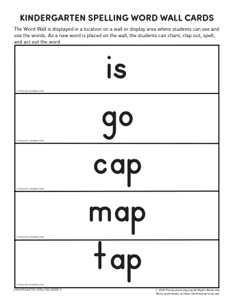 Kindergarten Spelling Word Wall (Unit 4)  