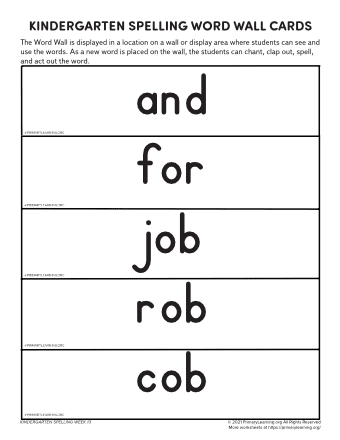 Kindergarten Spelling Word Wall (Unit 13)  
