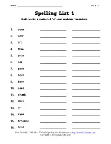 spelling words practice worksheet