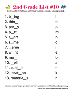 Free Spelling Worksheets for All Grades | Home Spelling Words