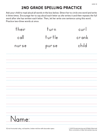 spelling worksheet 2nd grade