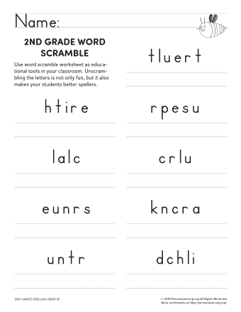 2nd Grade Word Scramble Spelling (Unit 18)  
