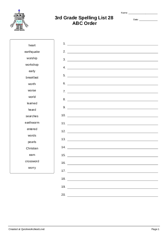 spelling worksheet 3rd graders