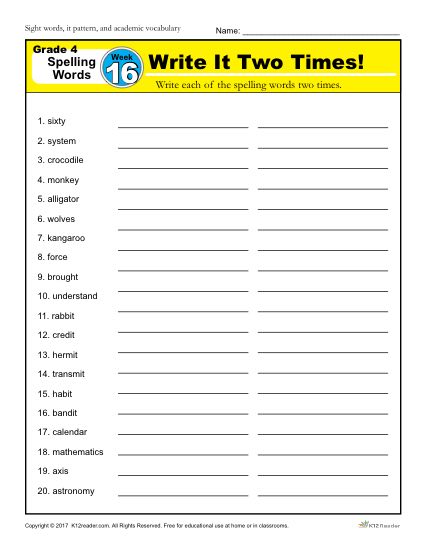 spelling worksheet 4th grade