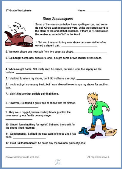 spelling worksheet 5th graders