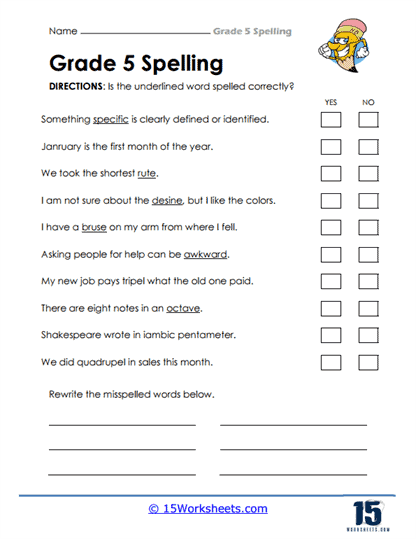 spelling worksheet 5th graders