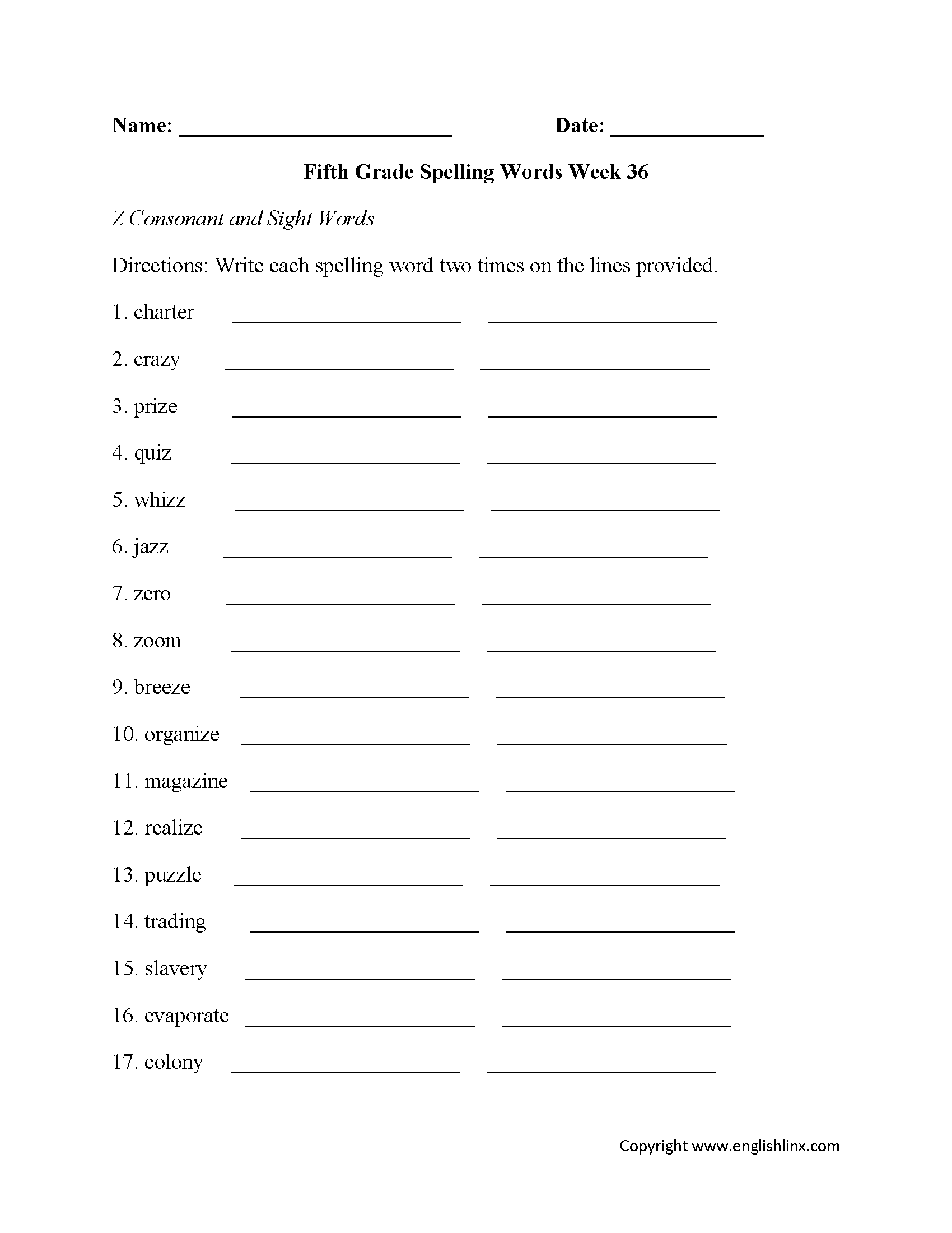 spelling worksheet 5th graders