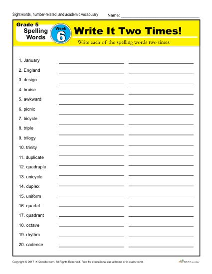 Fifth Grade Spelling Words List - Week 6 | K12Reader