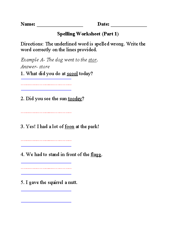 Spelling Worksheets | General Spelling Worksheets