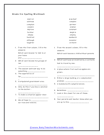 spelling worksheet 6th grade