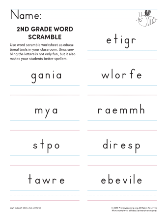 2nd Grade Word Scramble Spelling (Unit 18)  