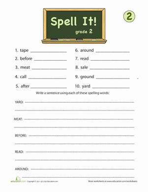 spelling worksheet for 2nd grade