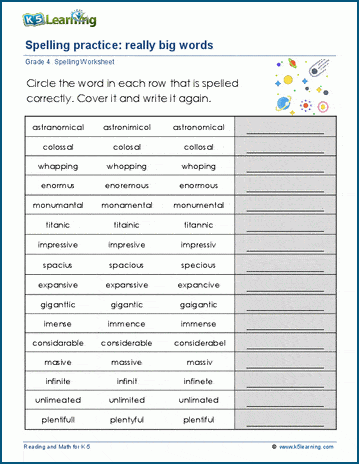 spelling worksheet for 4th grade