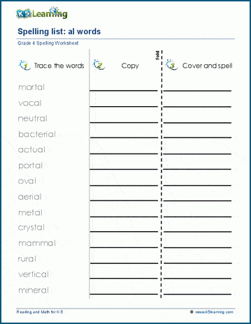 spelling worksheet for 4th graders