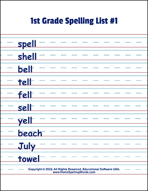 First Grade Spelling List 1 - 1st Grade Spelling Words