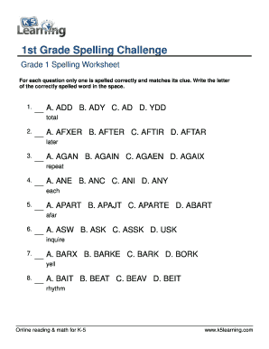 Spelling Worksheets Grade 1 Pdf - Fill Online, Printable, Fillable ...