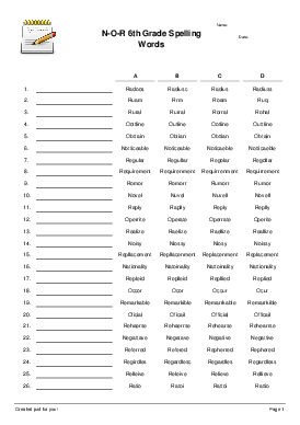 spelling worksheet for grade 6