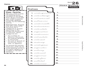 Home Spelling Practice: Grade 6: Prefixes Worksheet for 5th - 6th ...