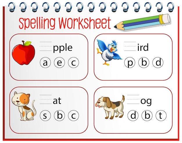 Free Vector | Spelling worksheet template for kids