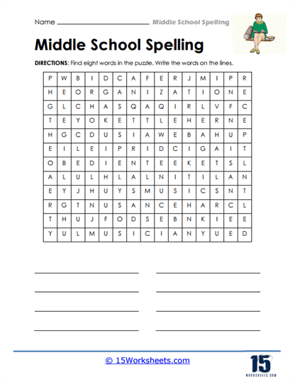 spelling worksheet for middle school
