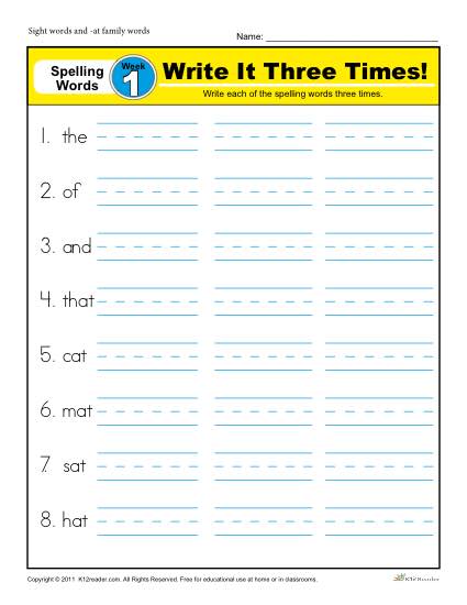 First Grade Spelling Words List - Week 1 | K12reader