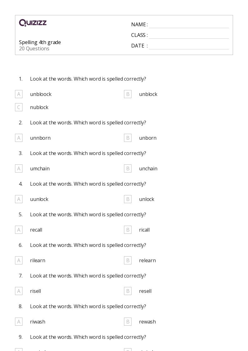 50+ Spelling worksheets for 4th Grade on Quizizz | Free &  Printable