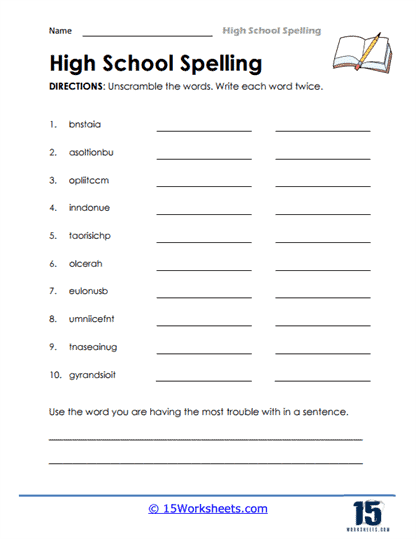 High School Spelling Worksheets - 15 Worksheets Library