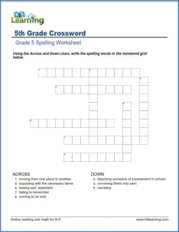 Fifth Grade Spelling Worksheets - Worsheets library